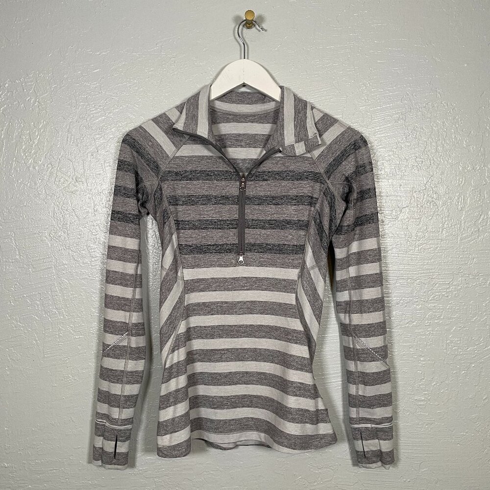 Lululemon Women 4 Race Your Pace 1/2 Zip Pullover Marshmallow Stripe Athleisure